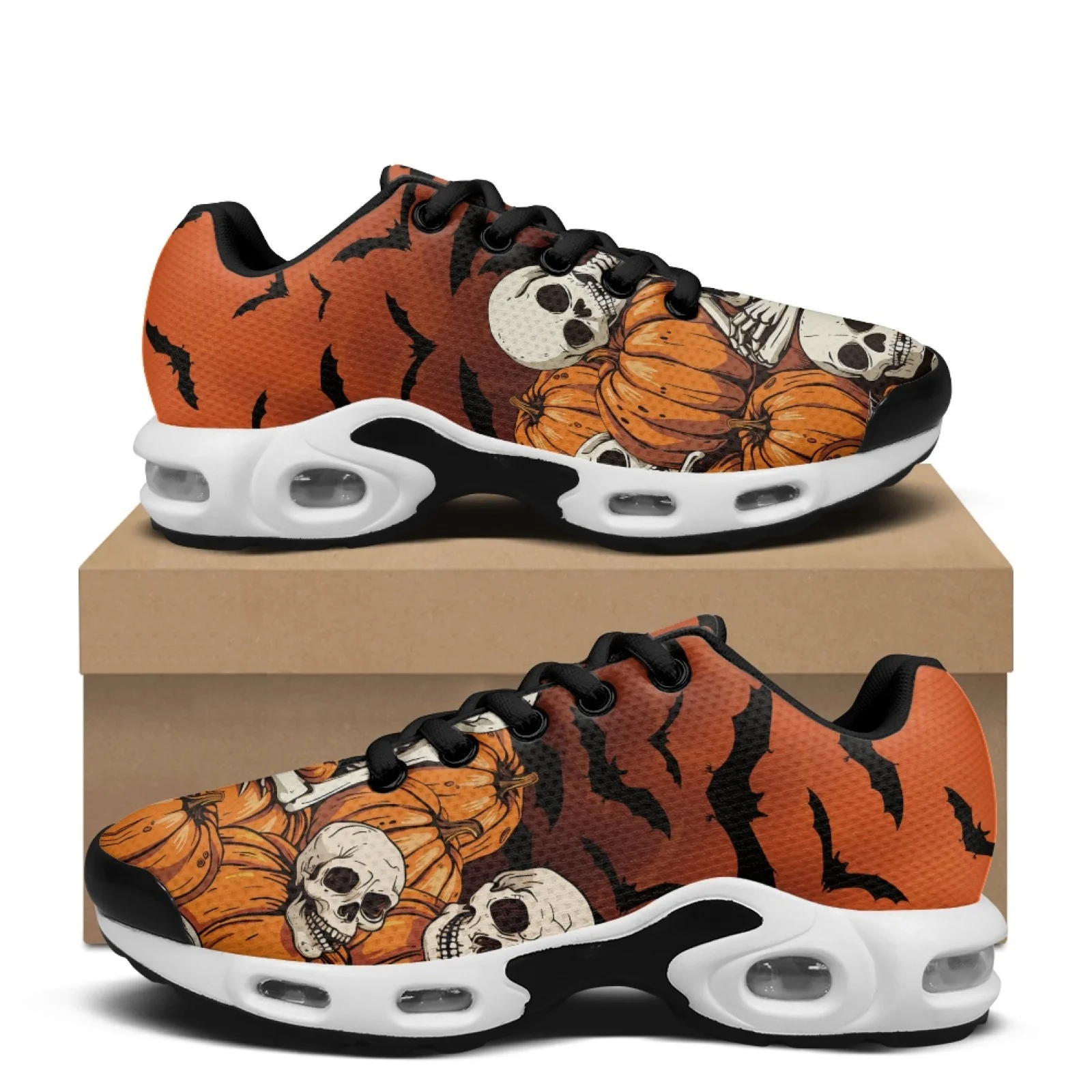 PENSTROLL Skull Pumpkin Breathable Air Cushion Sneakers Cross Trainers Shoes for Men Lightweight Fashion Sneakers