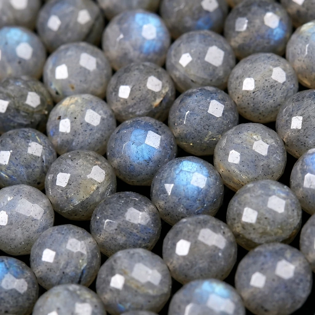 64 Faceted Natural Gray Moonstone Loose Spacer Labradorite Stone Beads for Jewelry Making DIY Bracelets Necklace Accessories