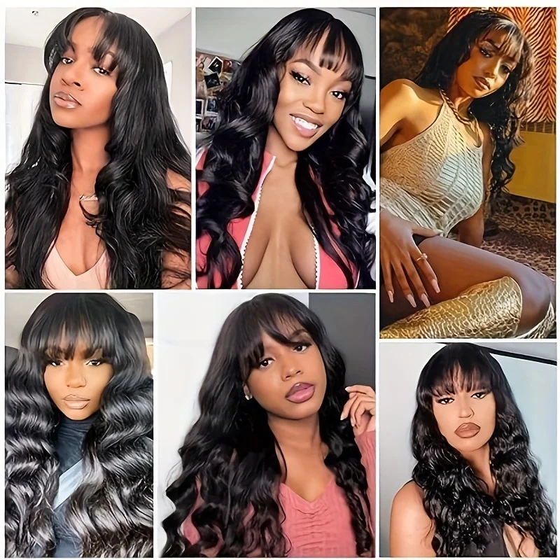 Wowear 12A Body Wave Wig With Bangs 100% Human Hair Wigs For Women Humain Full Machine Made With Bangs Body Wave Wigs On Sale