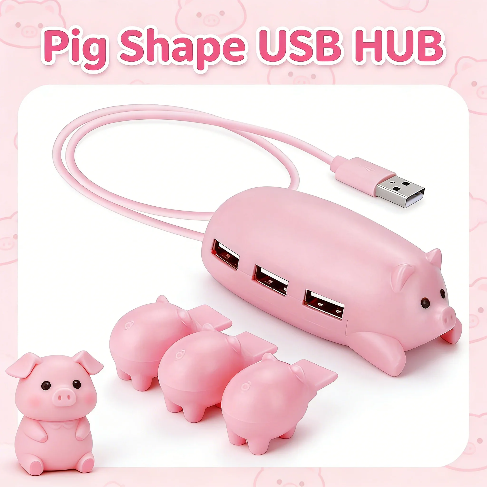

Cute Pig Shape USB 2.0 Hub High Speed 3 Port Docking Station For Laptop Computer