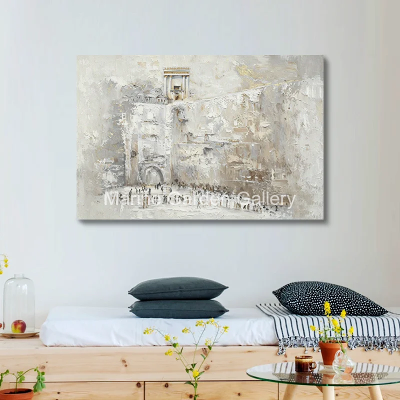 Hand Painted Temple Mount Oil Painting Abstract Jerusalem Old City Textured Canvas Holy Land Judaica Walll Art for Living Room