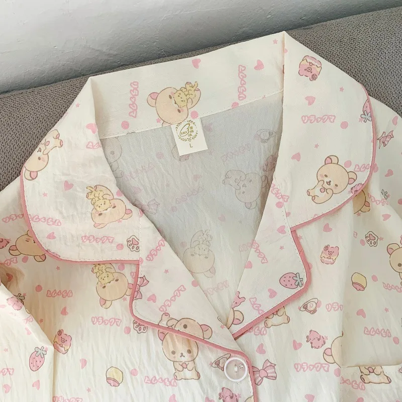 Harajuku حجم كبير الحلو لطيف المرأة منامة الخريف جديد التلبيب الرقبة 2025 2 قطعة دعوى ملابس خاصة فام Kawaii ملابس منزلية غير رسمية