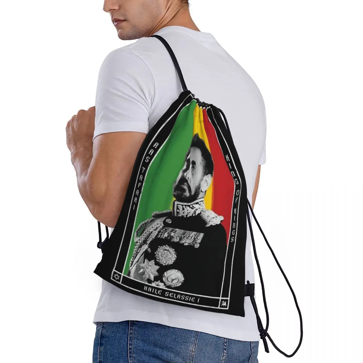 Drawstring bag Storage Portable Handbags His Haile Selassie I King Of Kings Grocery Shopping Shoulder bags foldable Travel Bag