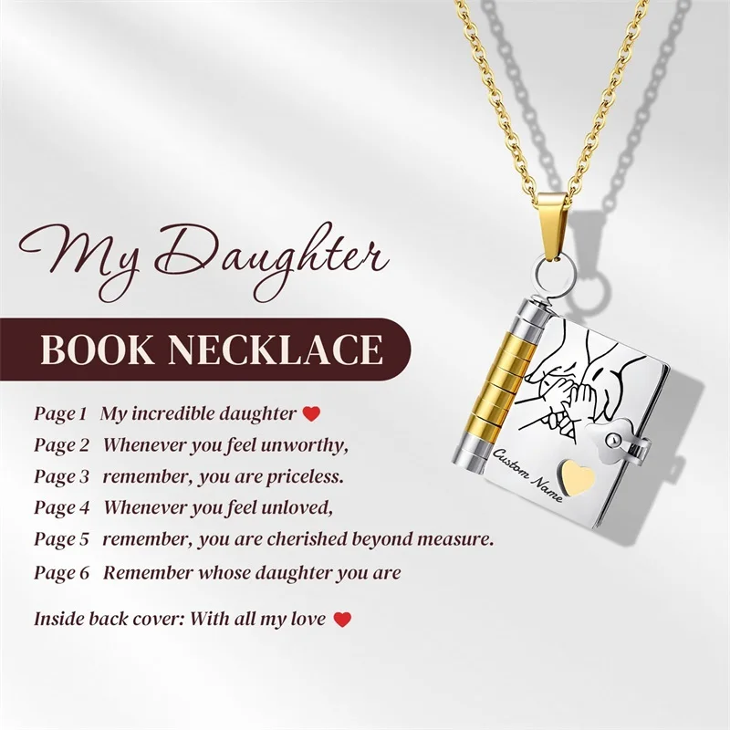 Personalized Book Necklace for Women Custom Engraved Name Necklace Openable Multi Layer Book Jewelry with 6 Pages of Engraved In - view 2