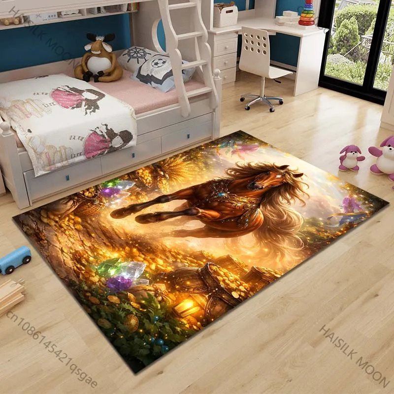 Multiple sizes Golden horse amidst treasure Carpet for Living Room Bedroom Sofa Home Decor Rus Non-slip Floor Mat Luxury Gift