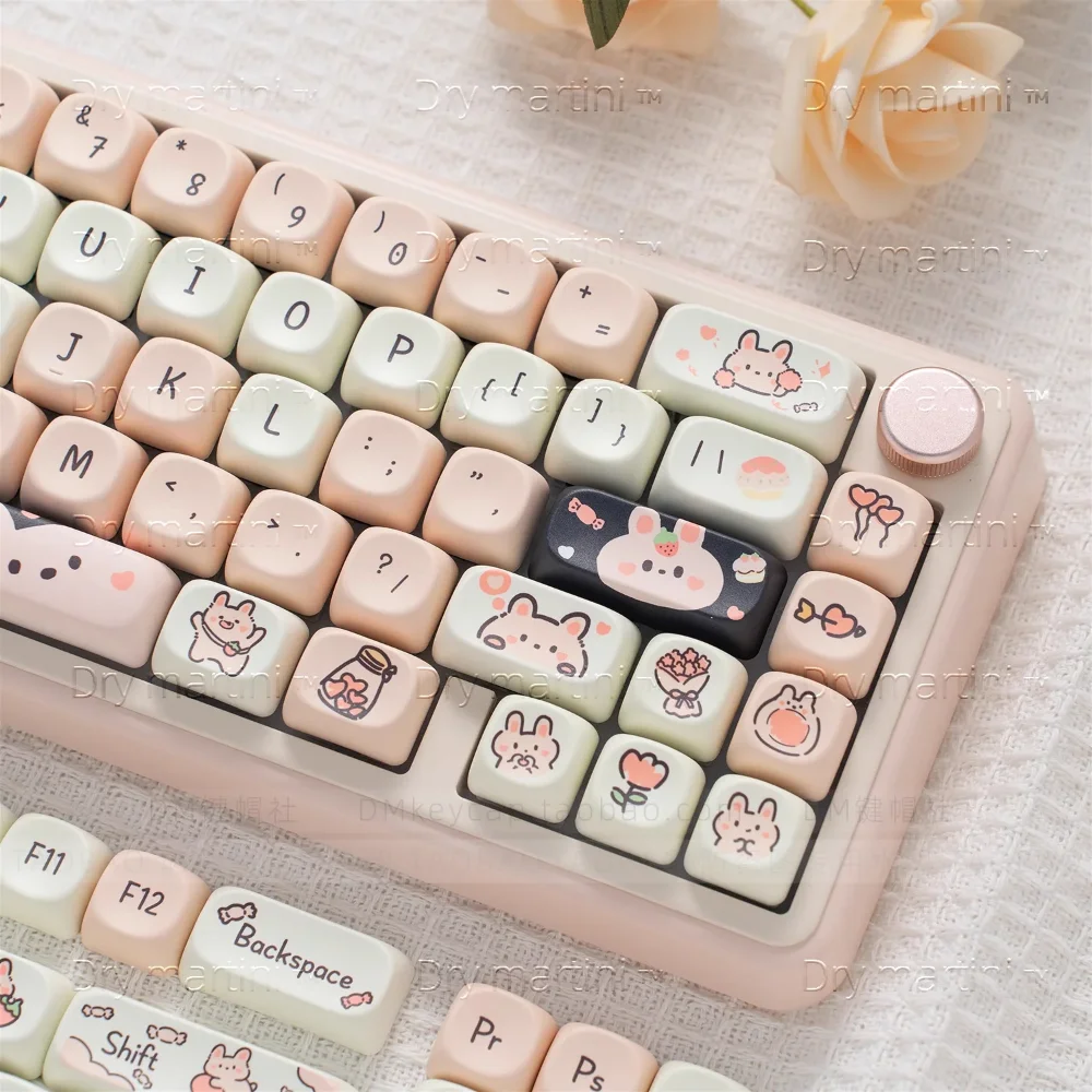 

SA Black Pink Cream Bunny Keycaps PBT Heat Sublimation 132 Keys for MX Switch MOA 60/84/90/104/108 Mechanical Keyboards