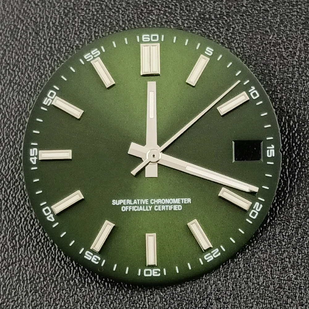 Mostrador de relógio masculino com logotipo personalizado, 28.5mm, mostrador luminoso azul, adequado para movimento nh35, acessórios de relógio