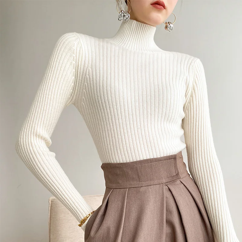 

2023 autumn and winter new wool sweater, high neck women's sweater, knitted top, tight fitting inner layer, slim fit