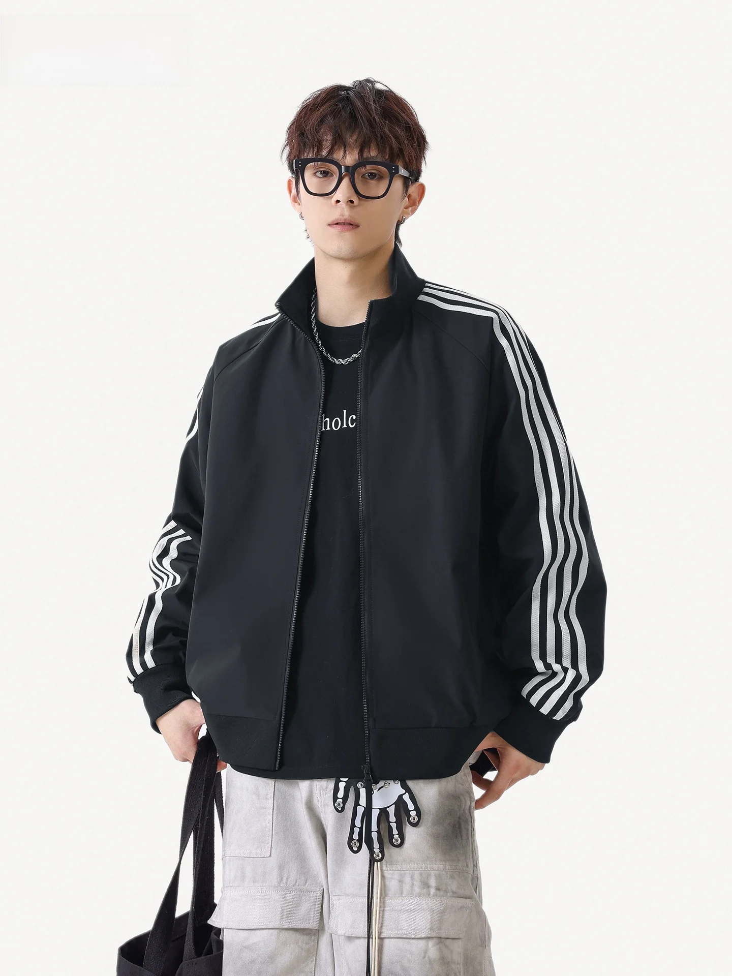 

Американская винтажная футболка с воротником-стойкой, цветная блузка, свободный повседневный спортивный топ для мужчин и женщин, модная верхняя одежда