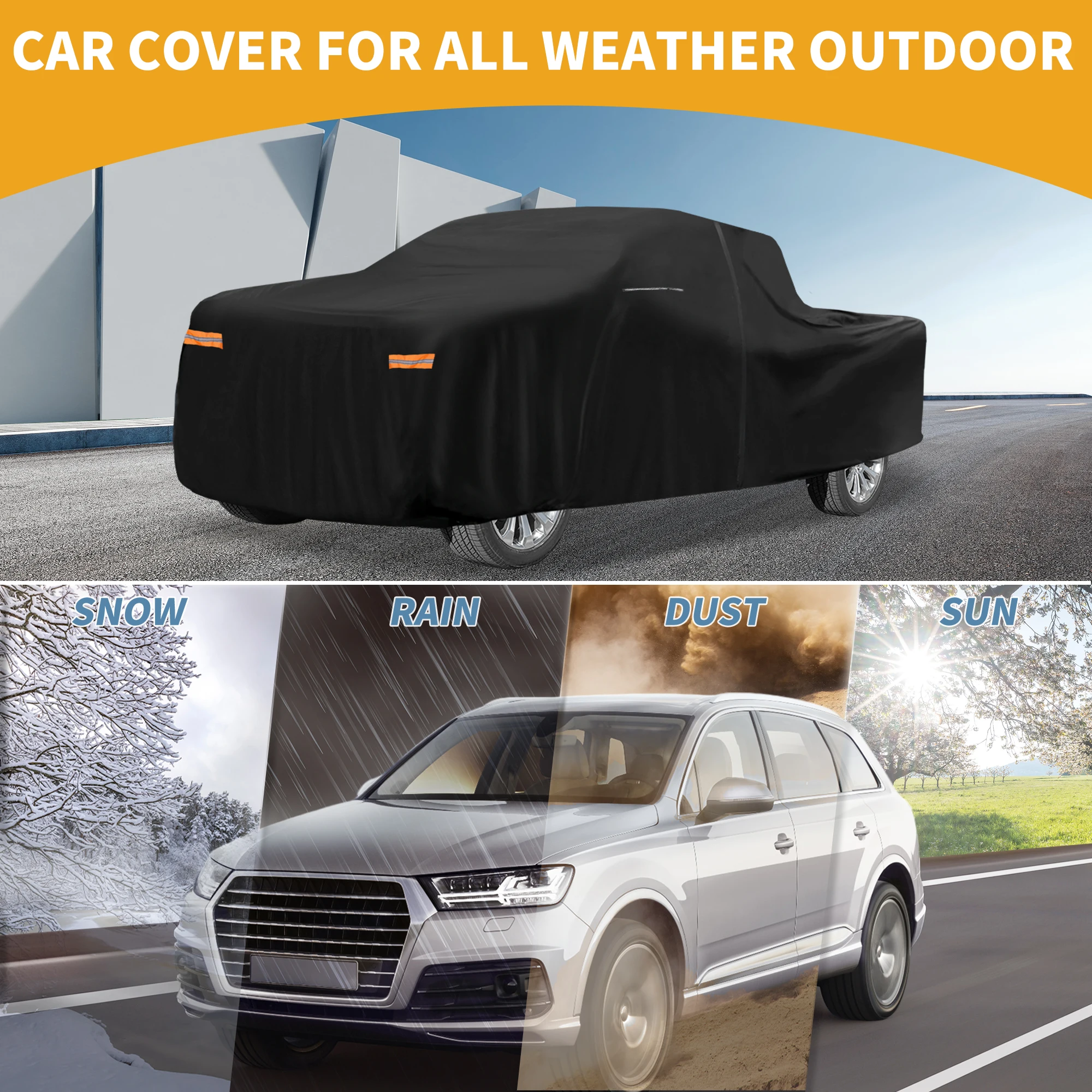 UXCELL Car Cover Waterproof All Weather Outdoor Anti-UV Full Exterior Cover for Chevy Silverado 210D-PU with Reflective Strips