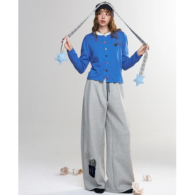 ELFSACK Women's Loose Wide Leg Pants with Cat Floral Leopard Print, Casual Cozy Everyday Trousers