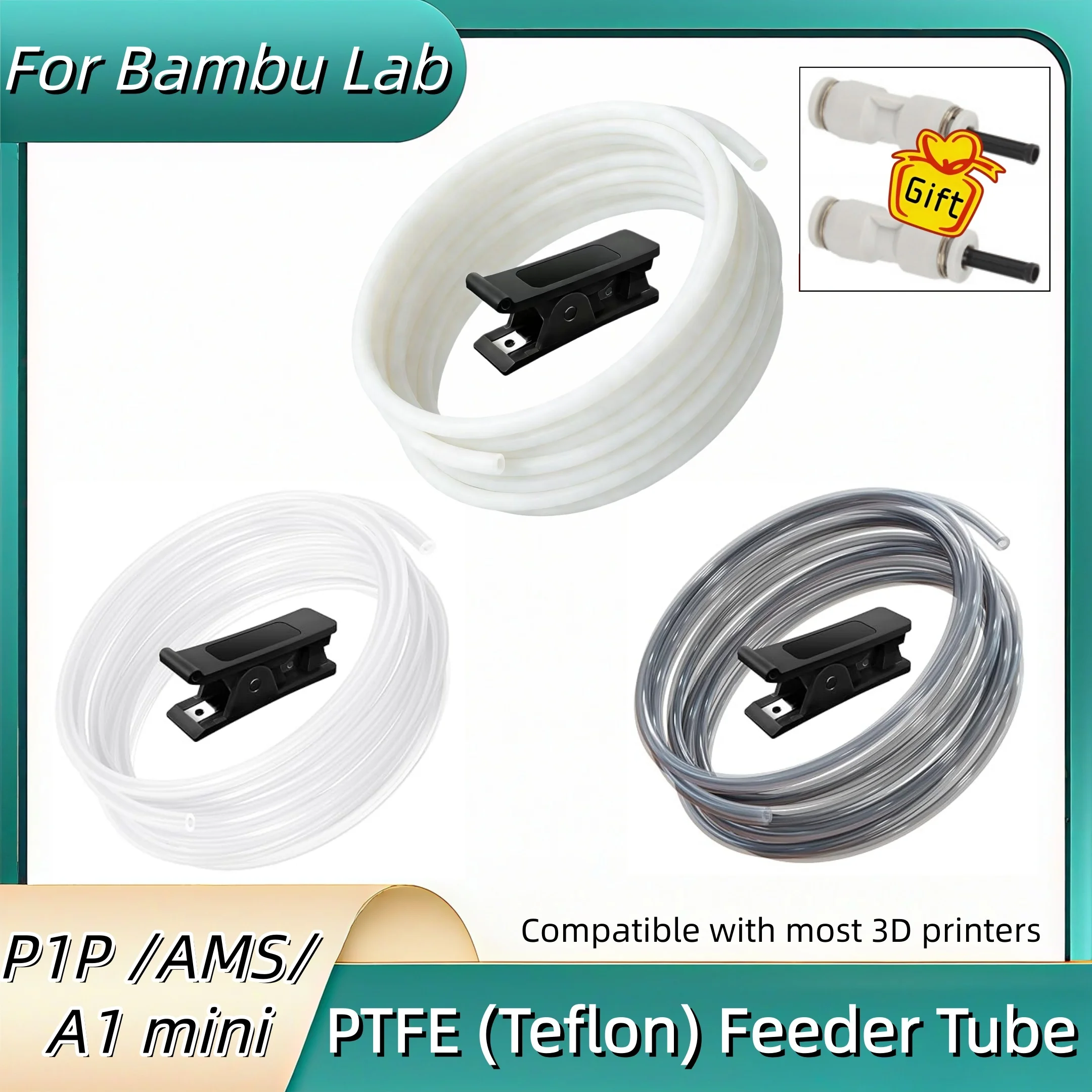 

For Bambu Lab P1P AMS A1 Mini PTFE (Teflon)Feeder Tube 2.5*4mm, 3D Printer Parts Teflon Tube 4m/8m,Tube Cutter, Feeder Connector