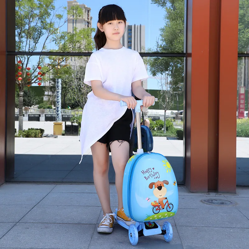 Kid'S Luggage Children'S Scooter Travel Suitcase 16 Cartoon Luggage Scooter Foldable For Boys And Girls Backpack With Wheels