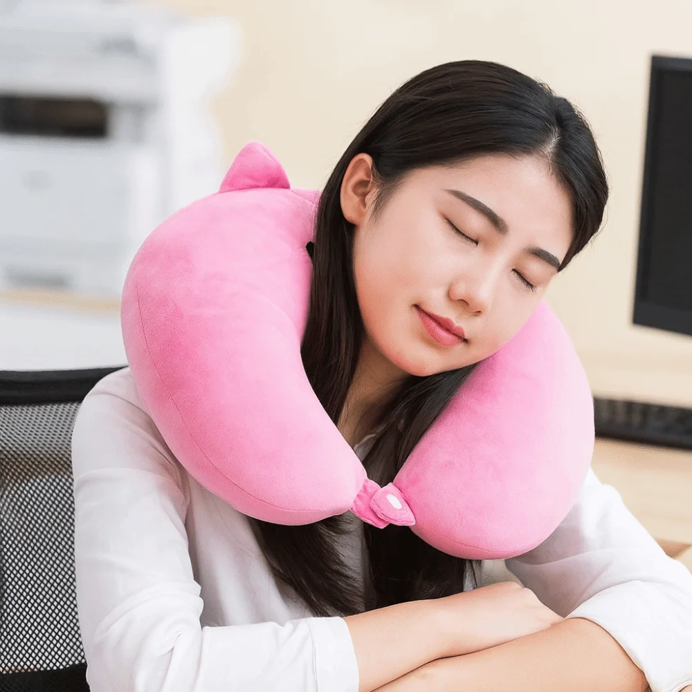 Cute Portable U-shaped Pillow Cartoon Animal Soft Neck Pillow Slow Rebound with Eye Mask Travel Pillow Camping