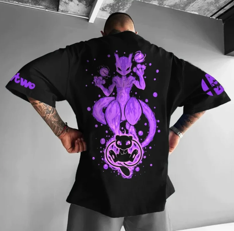 pikachu boys tshirt 2025summer streetwear cartoon printed black cotton breathable tee