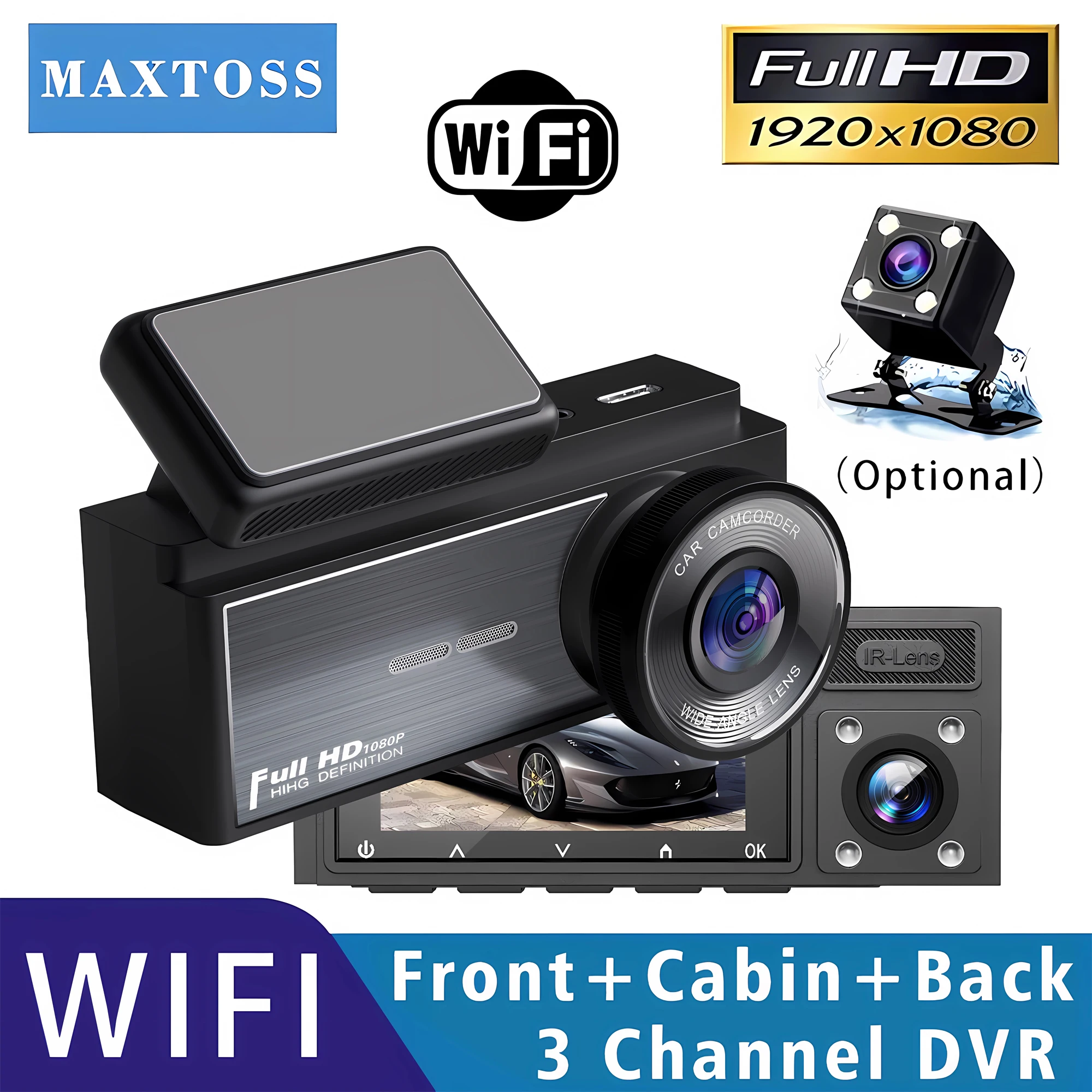 Wifi 3 Channel Dash Cam Three Way Car DVR  Inside Vehicle Camera DVRs Recorder HD 1080P Video Mini Registrator Dashcam Camcord
