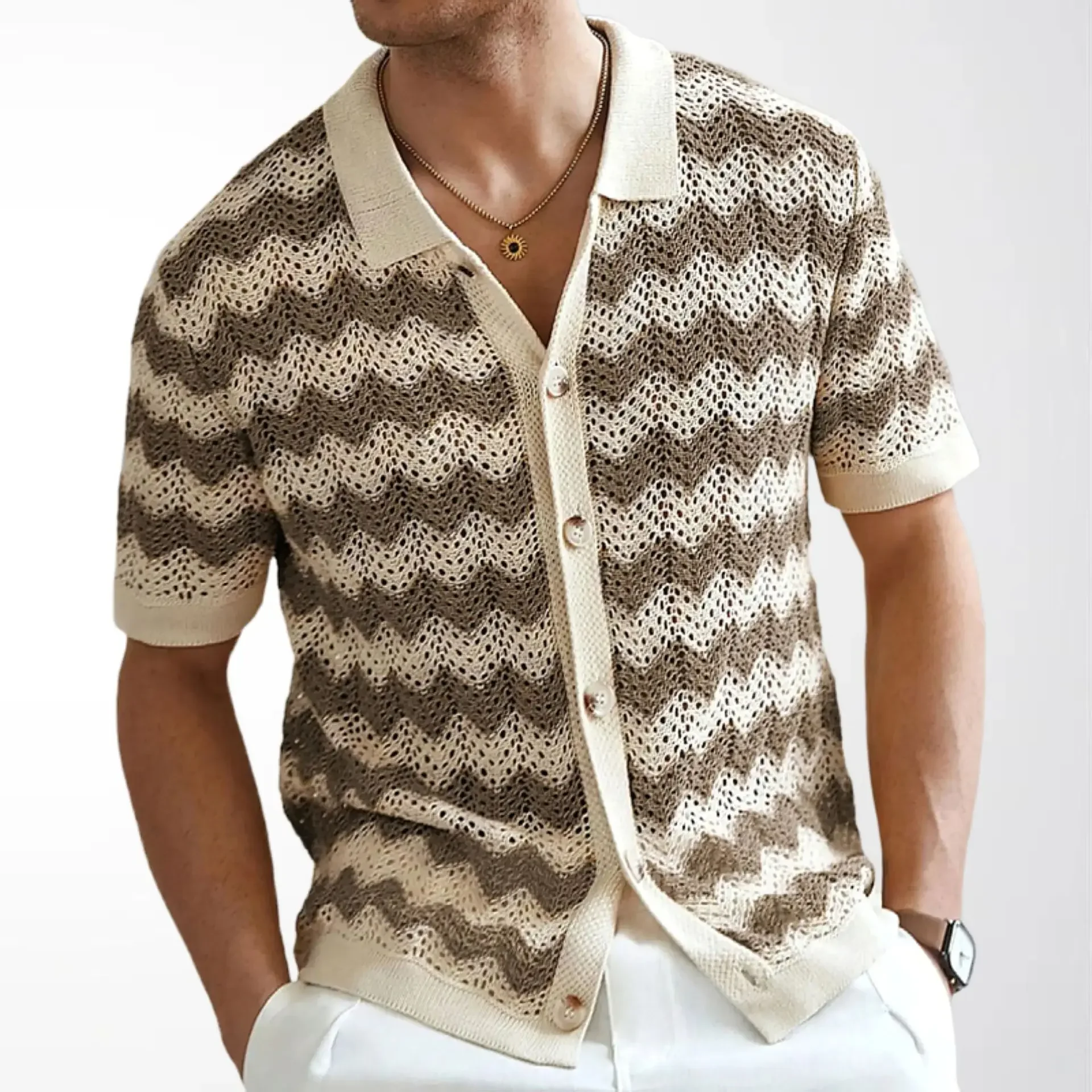 2026 Men's Summer Knitted Short Sleeve Shirts Golf Sport Loose Tops Striped New Comfy Breathable Casual Business Polo Shirts