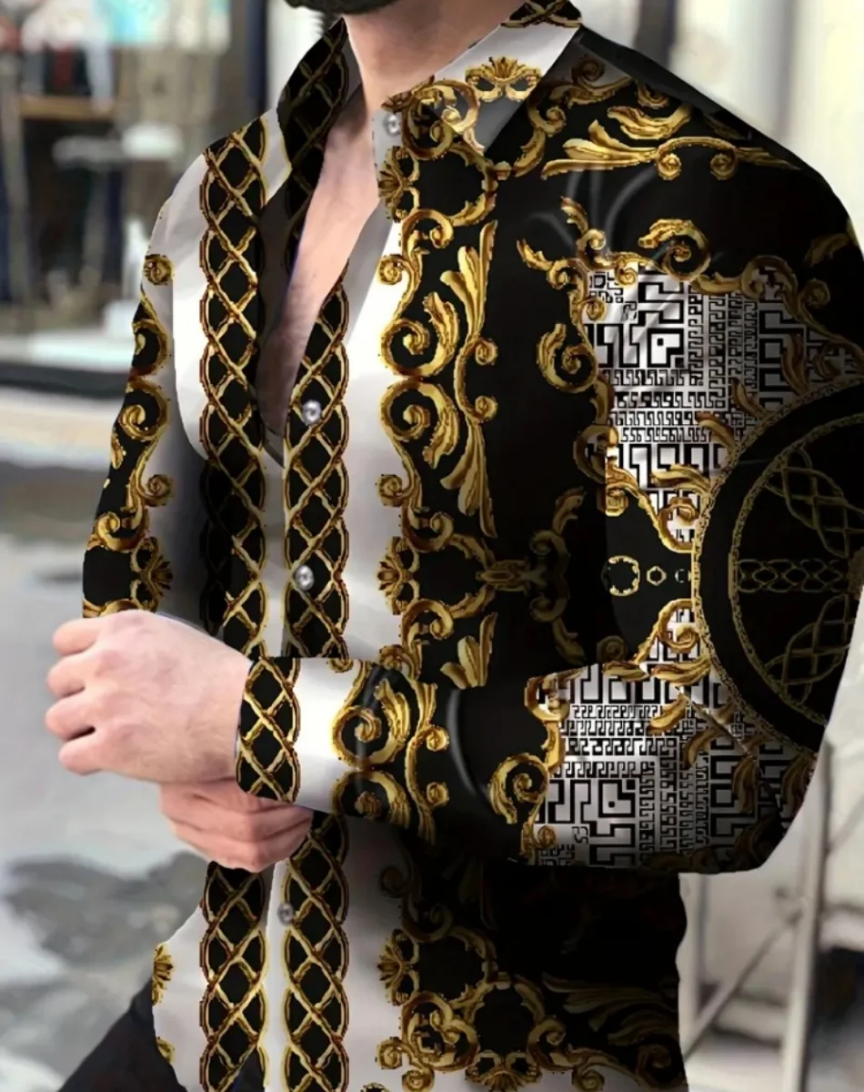 2025 Новые продукты Мужская рубашка Рубашка на пуговицах Повседневная рубашка с длинным рукавом ярко-золотой лацкан Весна Осень Офис Карьера Свадебная вечеринка