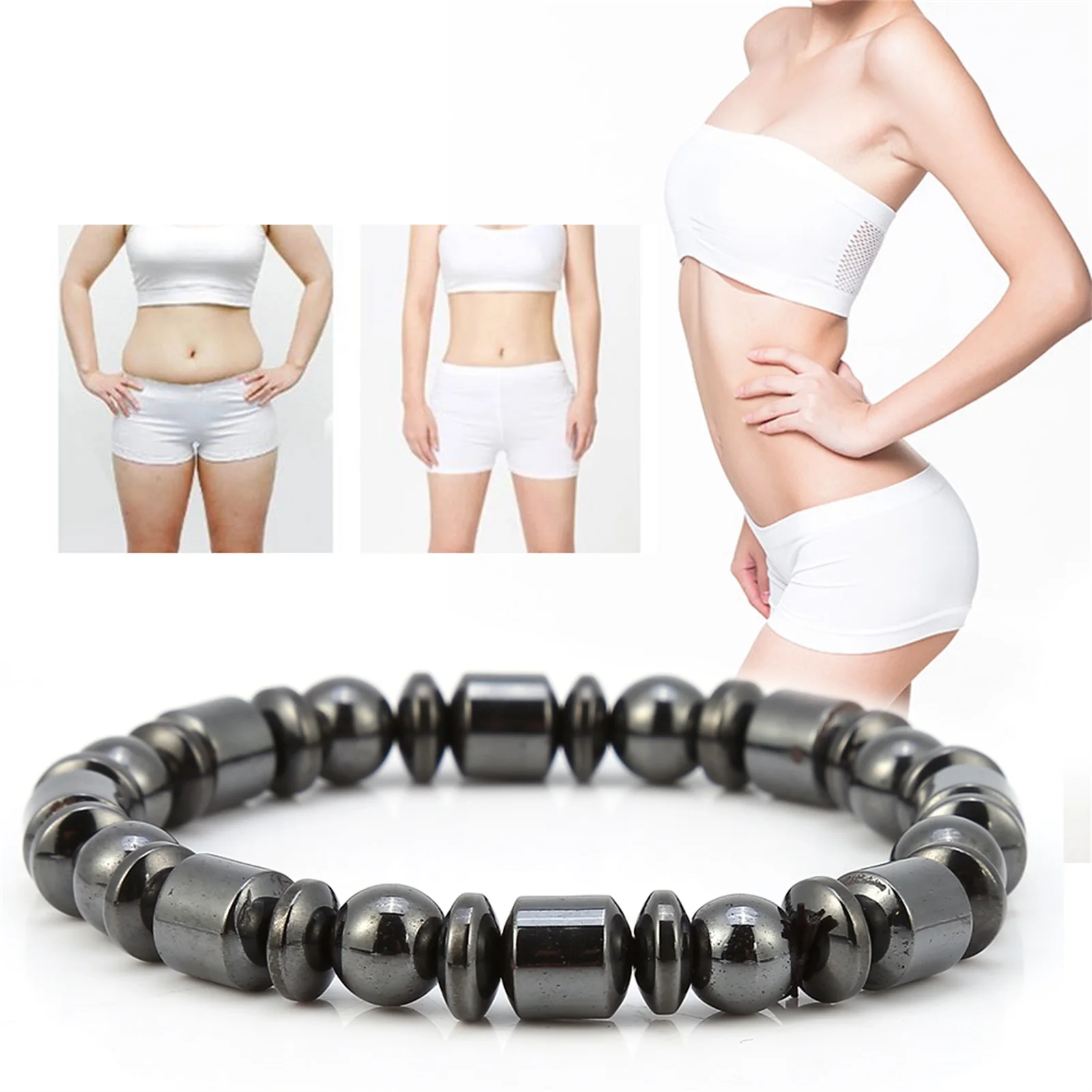 للجنسين أزياء فقدان الوزن الحجر الأسود سوار الخرز حرق الدهون العلاج المغناطيسي التخسيس سوار تشكيل الجسم للرجال والنساء #2