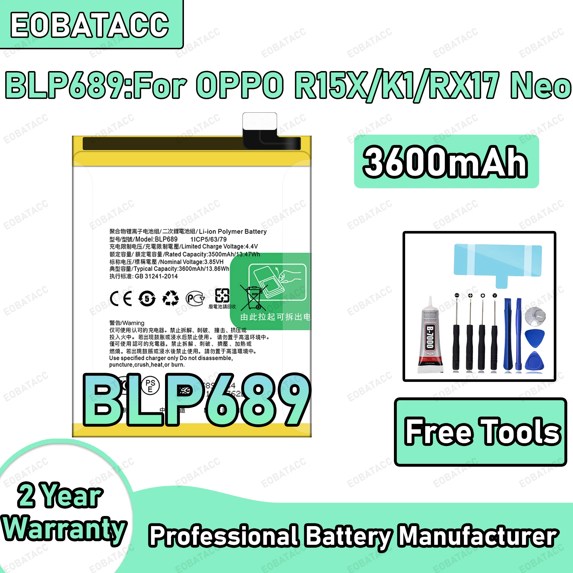 

3600mAh 100% New BLP689 Battery For OPPO R15X/K1/RX17 Neo Replacement Bateria+Free Tools
