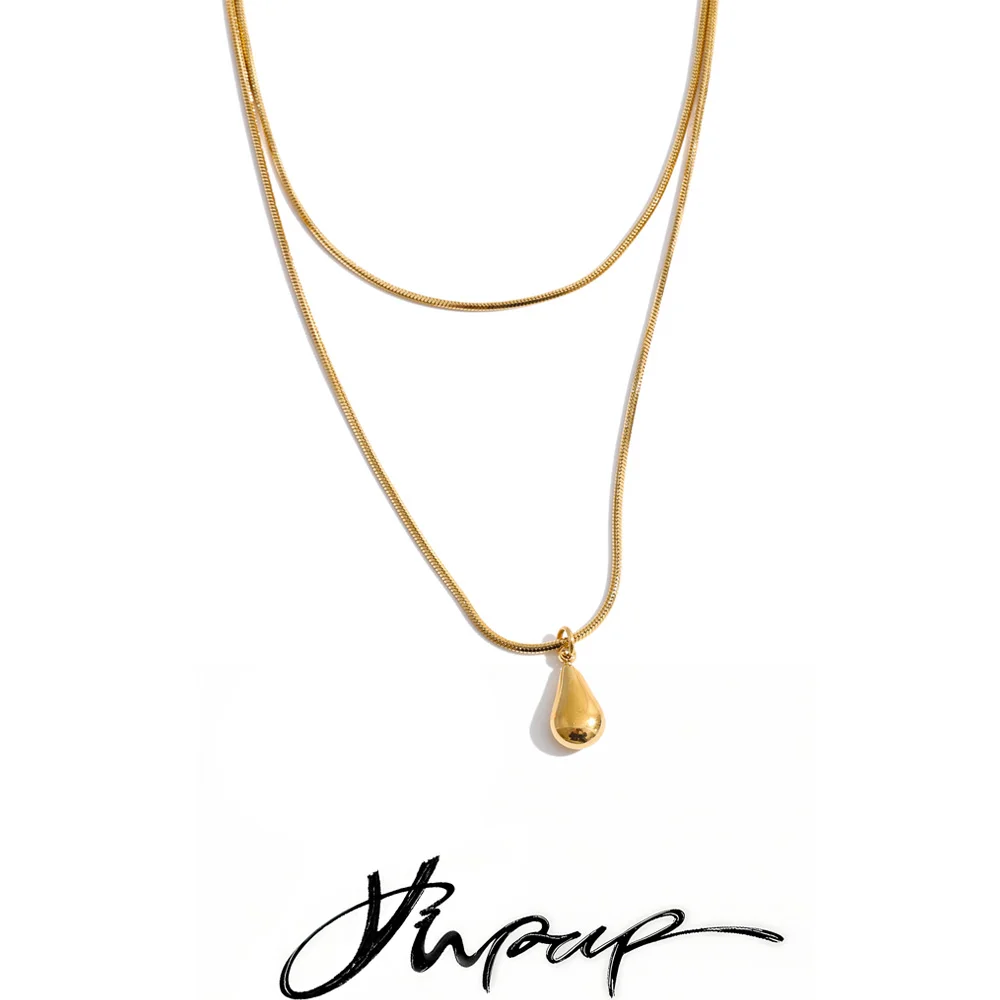 Yhpup Stainless Steel Double-Layer Chain Chic Pendant Drop Necklace 2026 Fashion Stain Less Metal Charm Casual Daily Jewelry