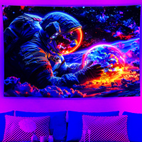 VIKAMA Astronaut Universe Tapestry Neon Nebula Fantasy Planet Living Room Gaming Room Theme Bar Decoration