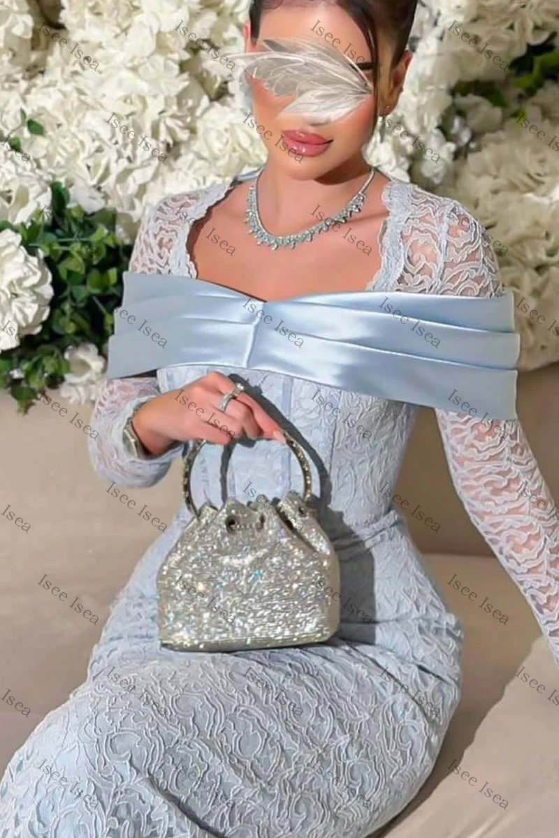 Nuevos vestidos de noche con purpurina, encaje sin tirantes, cuello cuadrado, satén, manga larga, vestido de Gala, ceñido al cuerpo, vestido Midi de Navidad personalizado