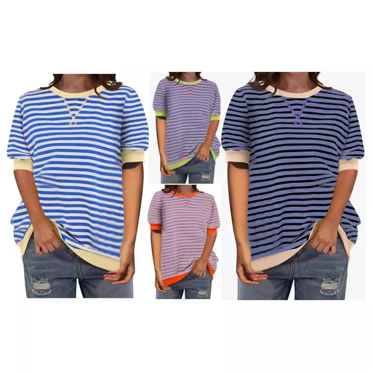 

Women's Home Striped Patterned ort Sweater Pullover Thin Geometric Pattern Knitted Top for Ladies Winter Season