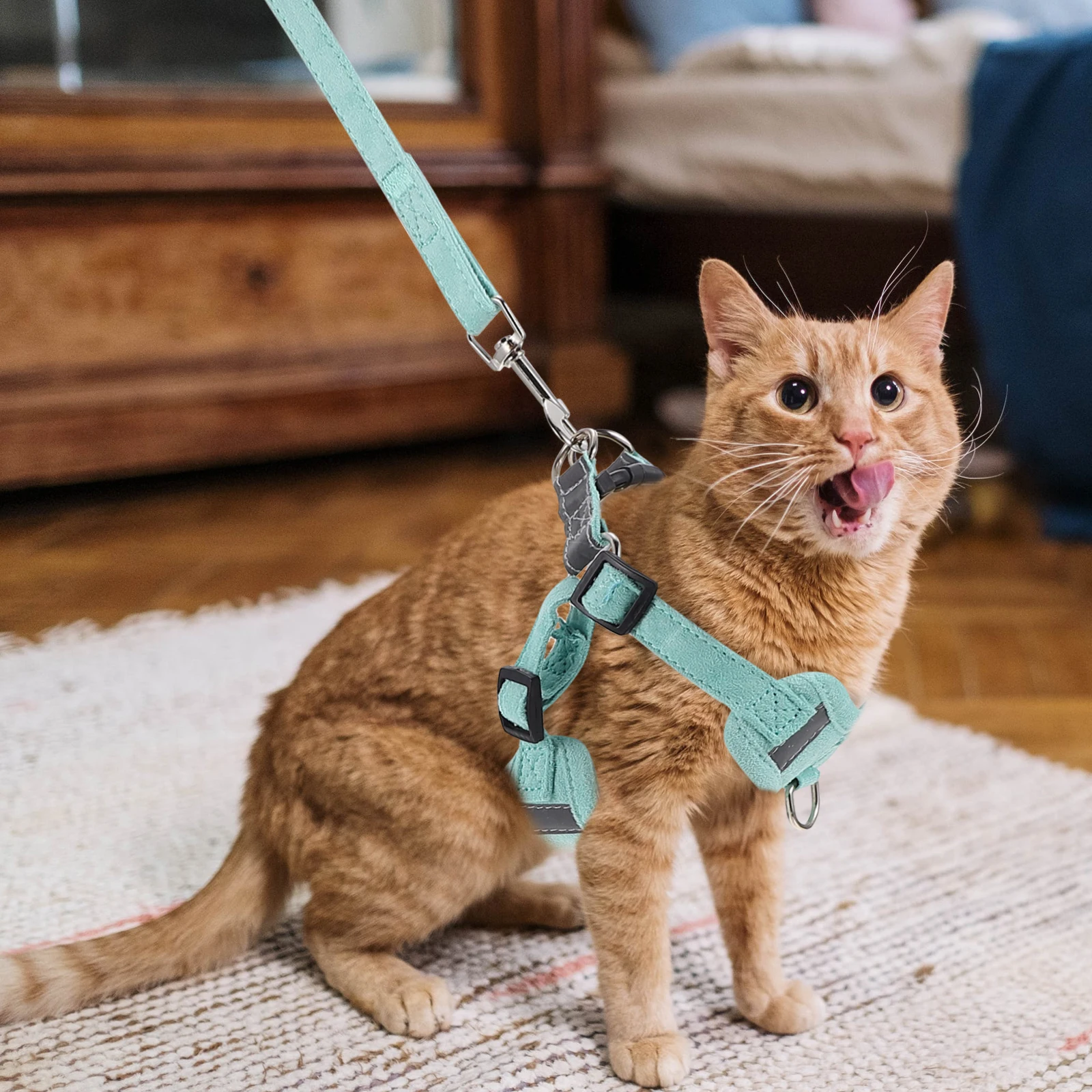 

1 set Soft Adjustable Cat Harness Leash Kit 1.2M Traction Rope Pet Supplies Stainless Steel Ring Lightweight Vest Style Outdoor