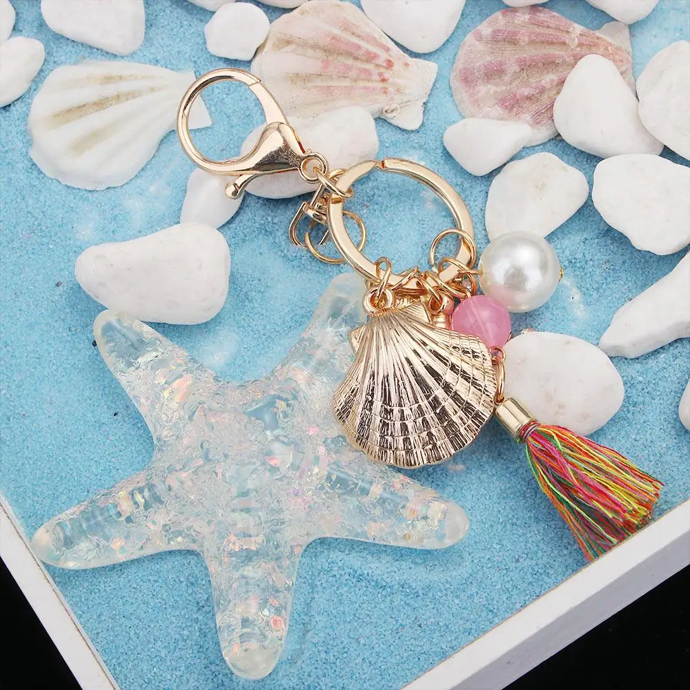 Chain Sea World Pearl Starfish Accessories Pendant Shell Keychain Key Ring Key Chains Starfish Keychain