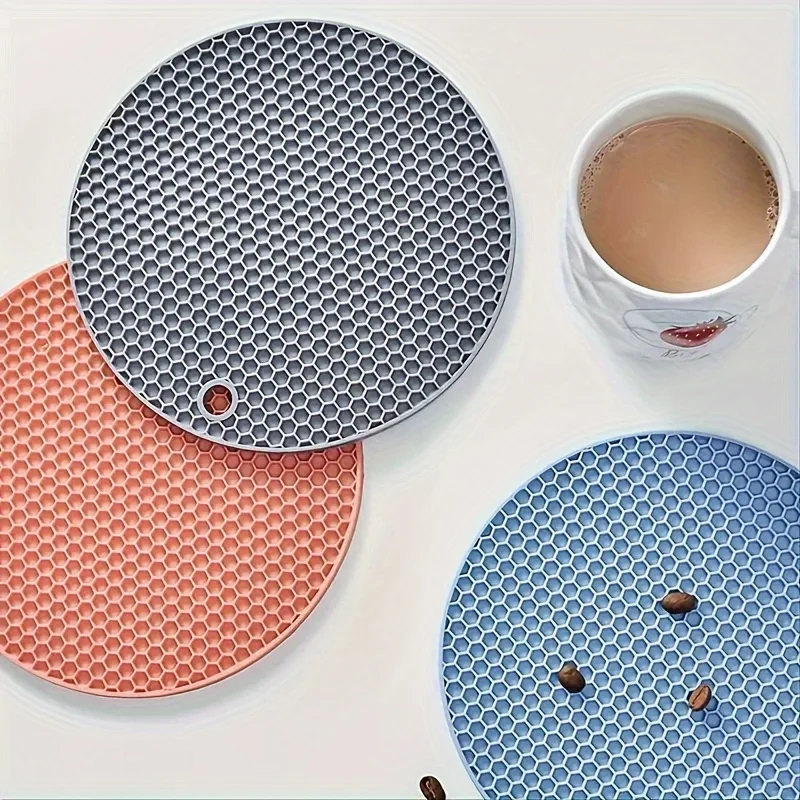 1/4pcs Durable Honeycomb Silicone Placemats - Non-Slip Grip, Stain-Resistant, Heatproof Table Mats for Stylish Kitchen & Dining