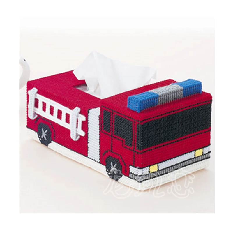 Fire Engine Paper Towel Dispenser, Embroidery Kit, DIY Handmade Craft Set, Crocheting Knitting, Needlework Supplies, 25x12x10cm