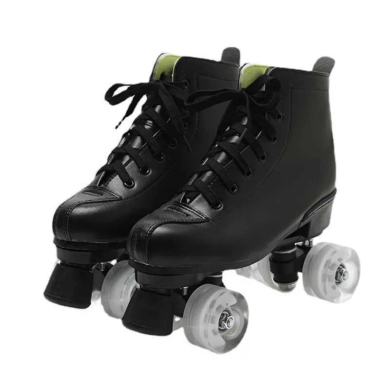 Roller Skates Shoes Microfiber Leather & PU Rubber Adult Men Women Unisex Quad 4 Wheels Skating Sliding Sport Training Shoes