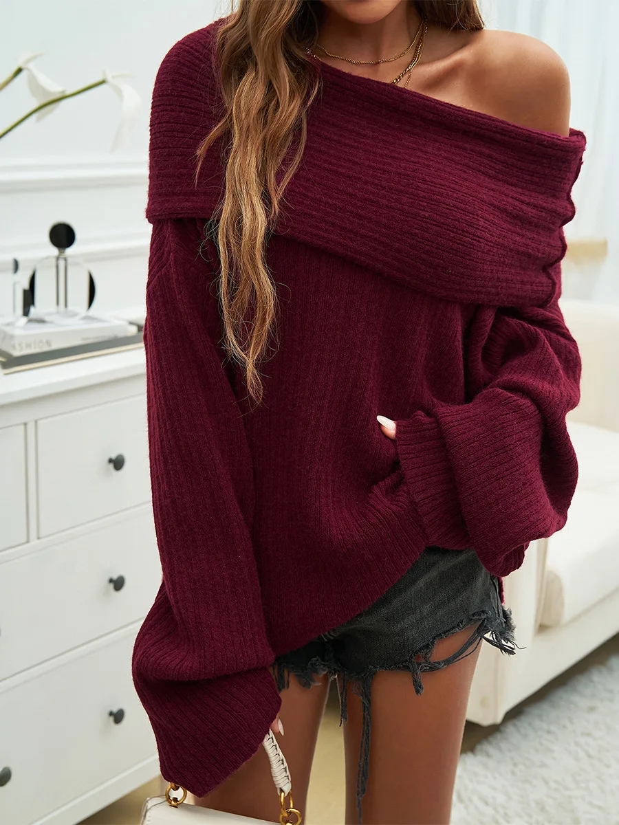 

Elegant Pure Color Long Sleeve Women's Sweater Cleanfit Loose Style Comfortable Soft Fabric Citywalk Basic Model Asymmetric