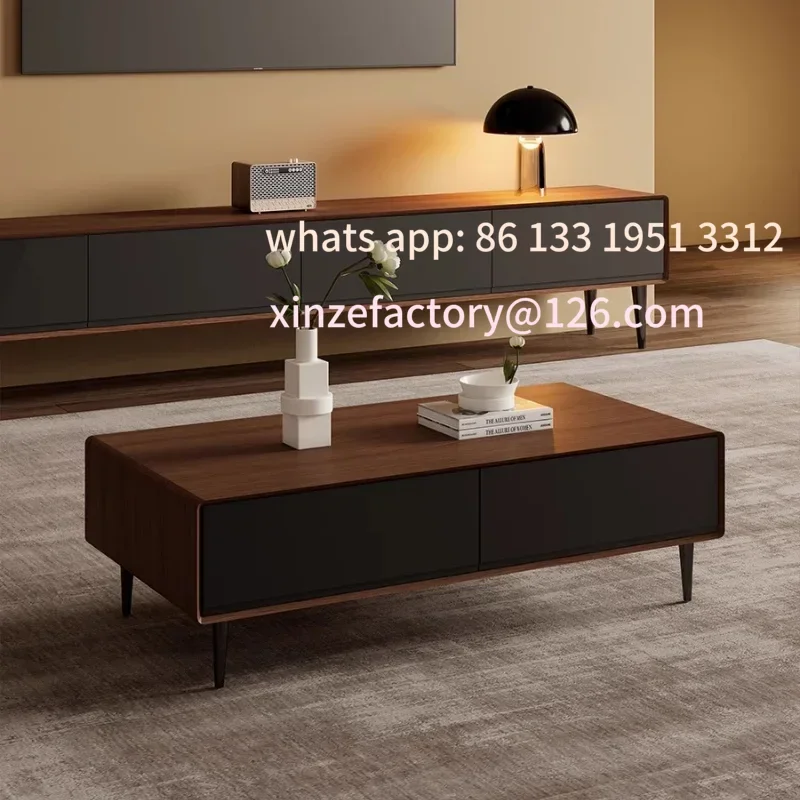 

Customizable Solid wood coffee table modern simple rectangular large and small apartment living room storage walnut light luxury