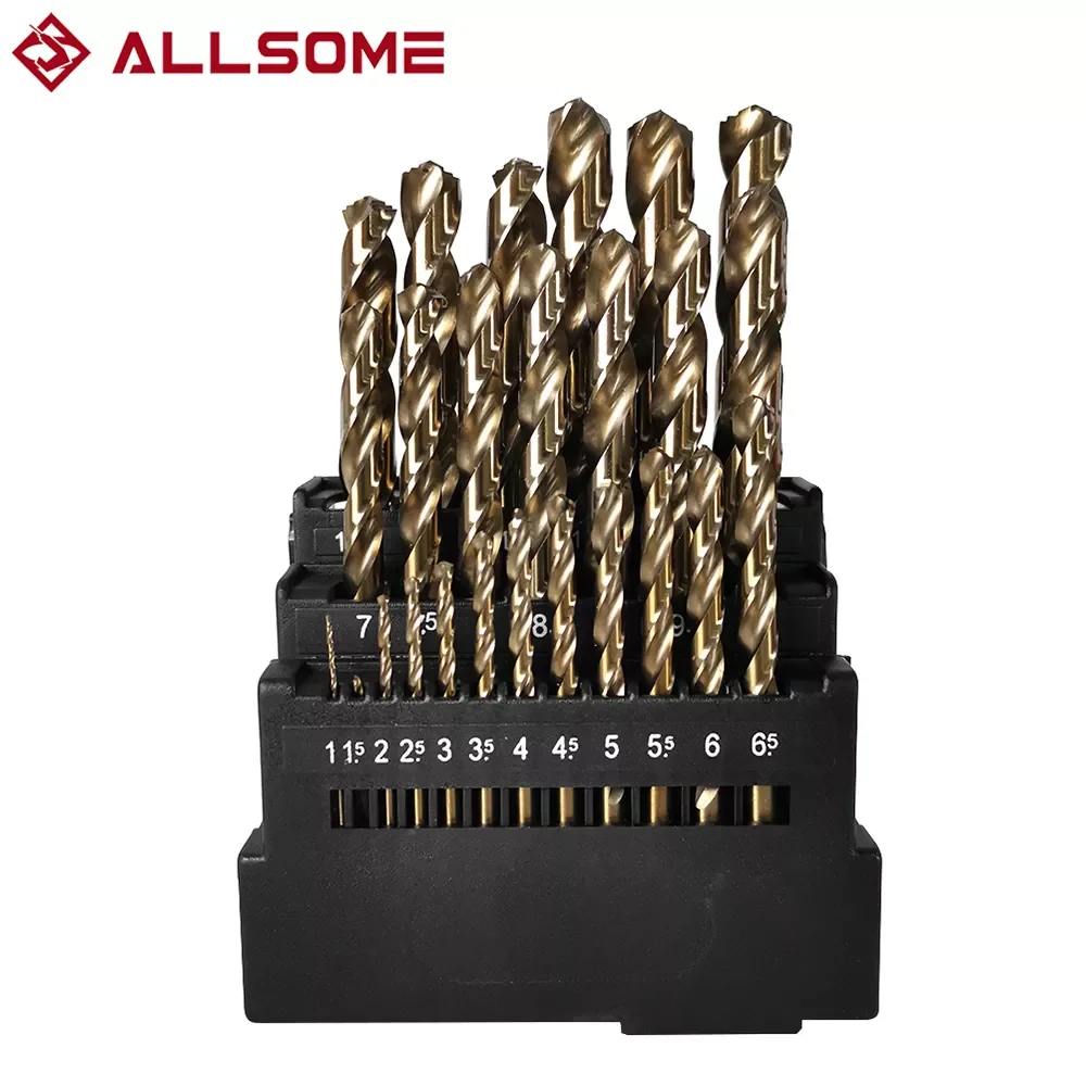 ALLSOME 13/19/25 Pcs Hss M42 Cobalt Twist Drill Set 8 % High Cobalt For Stainless Steel Wood Metal Drilling 3 Edge Tool Kit