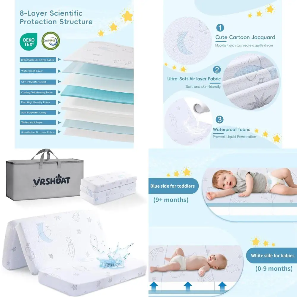 

Тройной пакет и игровой матрас 38 x 26 дюймов, двухслойный пакет N игровые матрасы для малышей с водонепроницаемыми, моющимися, дышащими