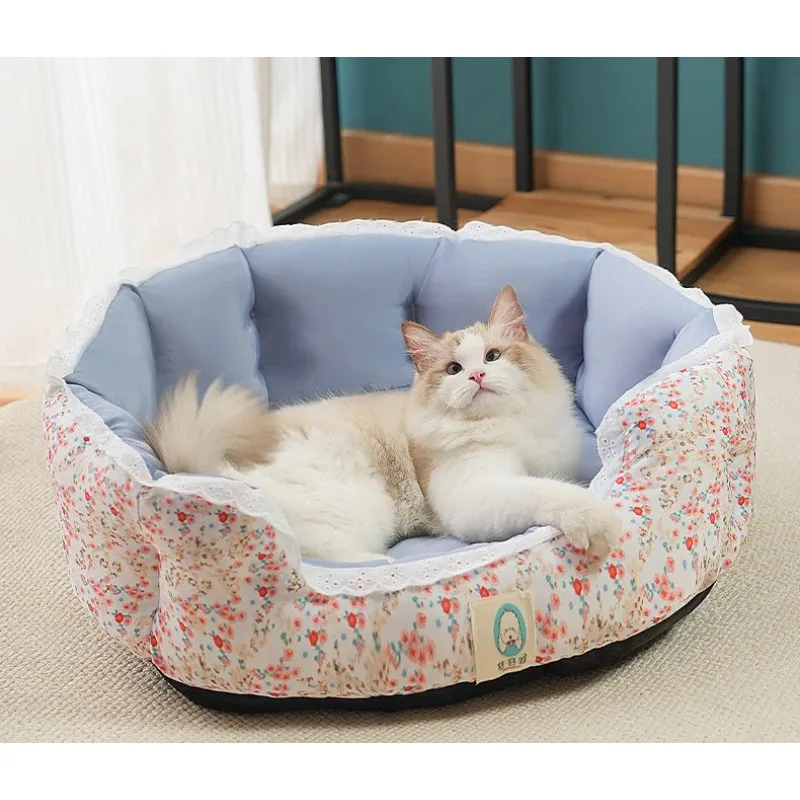 

Мягкая съемная кровать для домашних животных, моющаяся стеганая кровать для сна для собак, теплая, удобная для кошек, четыре сезона, регулируемый размер, кровать для домашних животных