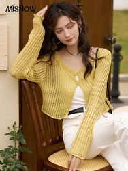 MISHOW Hollow Out Knitted Cardigan Vest Two-piece Set for Women 2023 Summer Korean Sunscreen Single Breasted Sets MXC34T0057