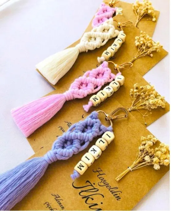 Macrame Keychain 50 PCs birthday Birthday Babyshower Promise Engagement Wedding for your special hediyelik