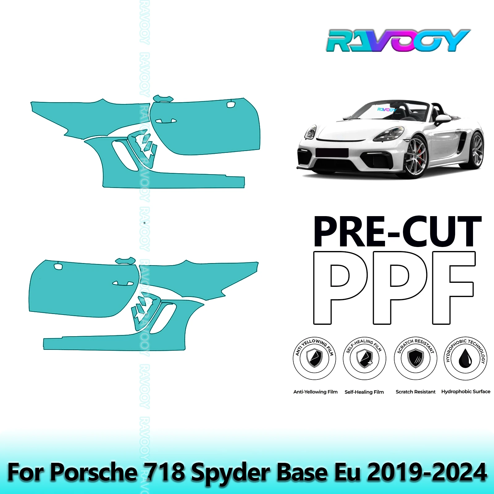 

For Porsche 718 Spyder Base Eu 2019-2024 8.5mil Clear Matte Pre-Cut PPF Door & A/B Pillar Kit TPU Paint Protection Film Set