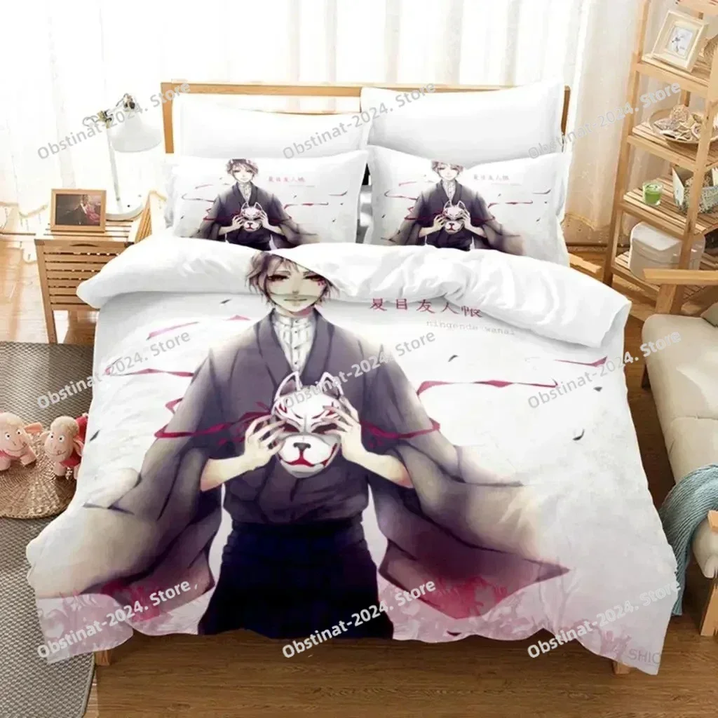 Anime Natsume Book of Friends Nyanko Bedding Set Printed single Comforter Duvet Cover Pillow Case 3 Pieces Sets Kids Adult Size