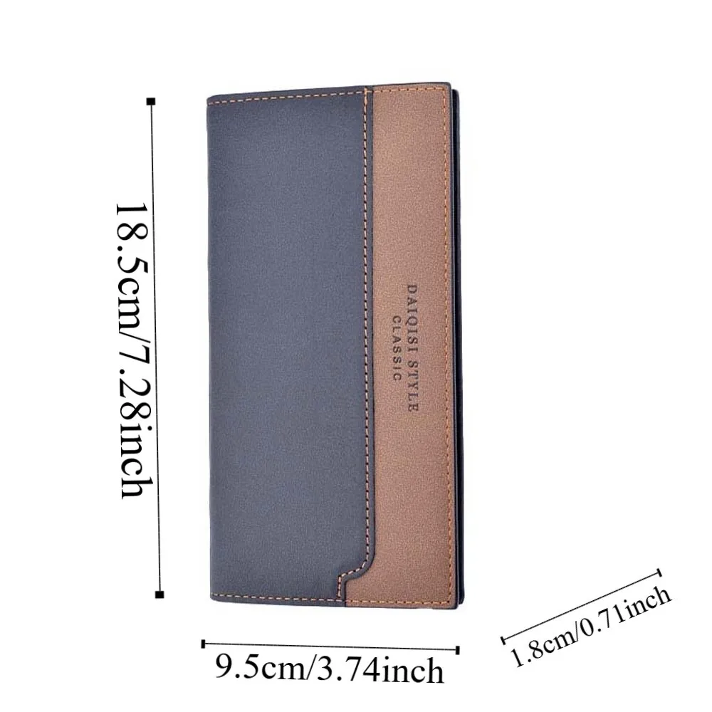 Large Capacity Long Suit Wallet PVC Coffee Men Business Wallet Anti-splash Water Multiple Card Holder Contrast Color PU Purse