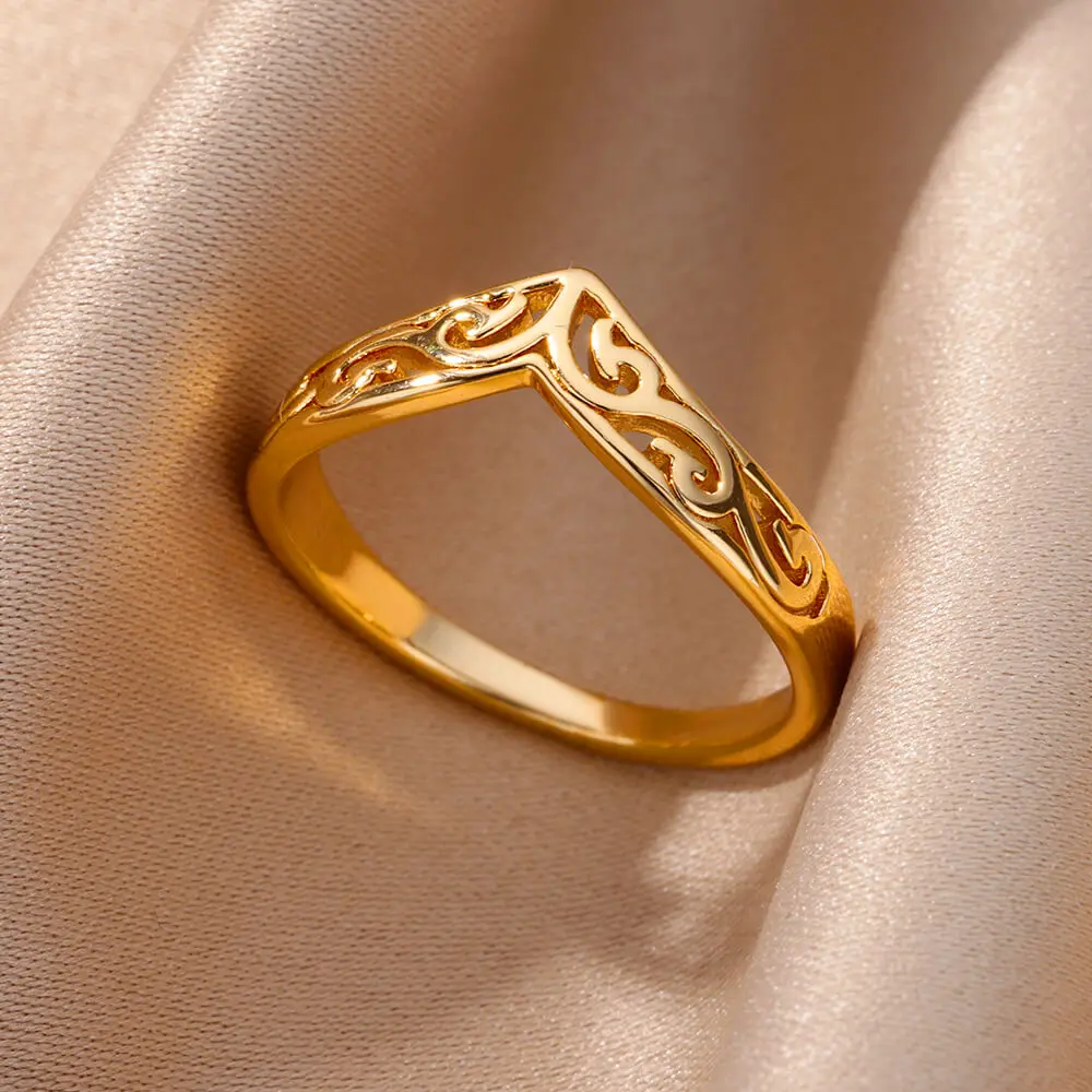 Stainless Steel Rings for Women Gold Color Cloud Pattern Ring Vintage Geometric Irregular Finger Jewelry anillos mujer