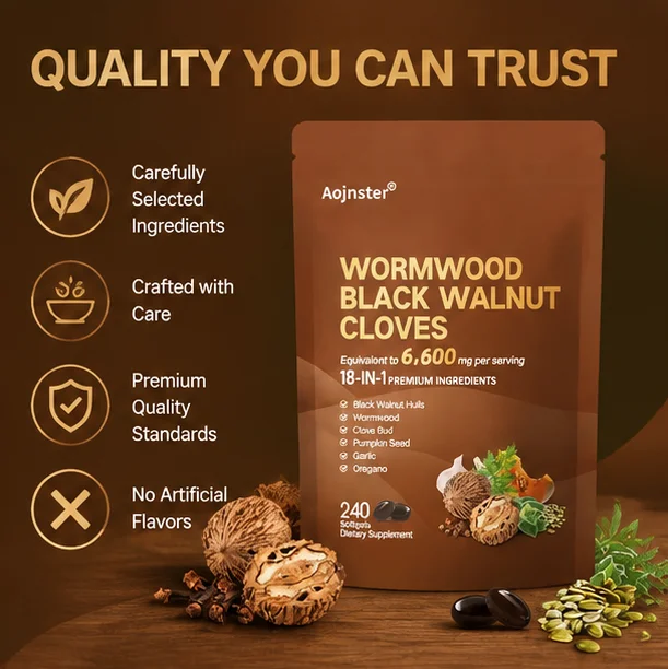 Concentrated Wormwood Black Walnut Clove Softgels, Mixed Botanical Ingredients, 6600mg Equivalent, 240 Pieces for Adults