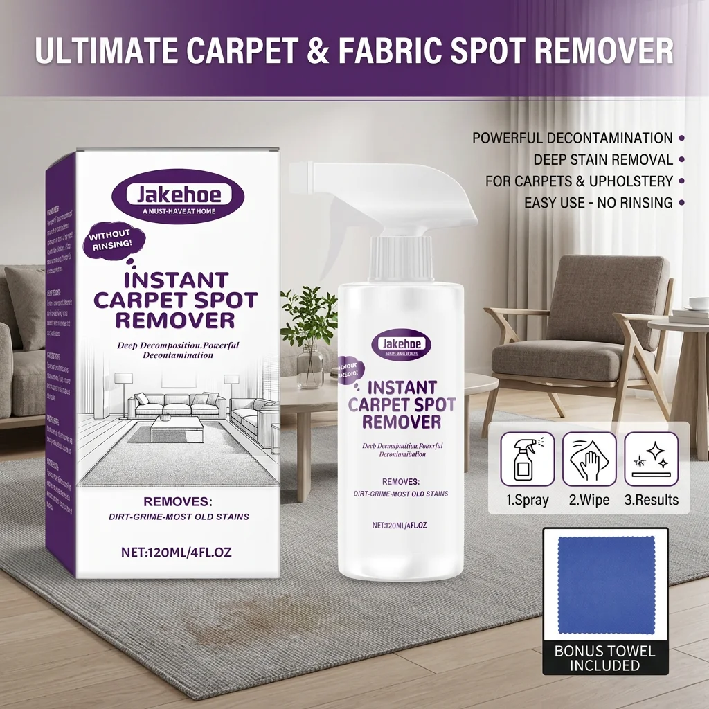 JAKEHOE Instant Carpet Spot Remover Spray Fast Decompose Oil Stains Grime Removes Odors No-Rinse Household Fabric Stain Cleaner