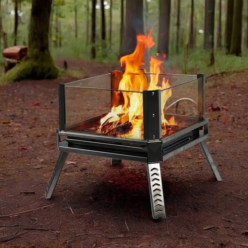 

Уличная походная печь для кемпинга, складной угольный гриль для барбекю, дровяная печь, портативная подставка для костра из нержавеющей стали, инструмент для кемпинга