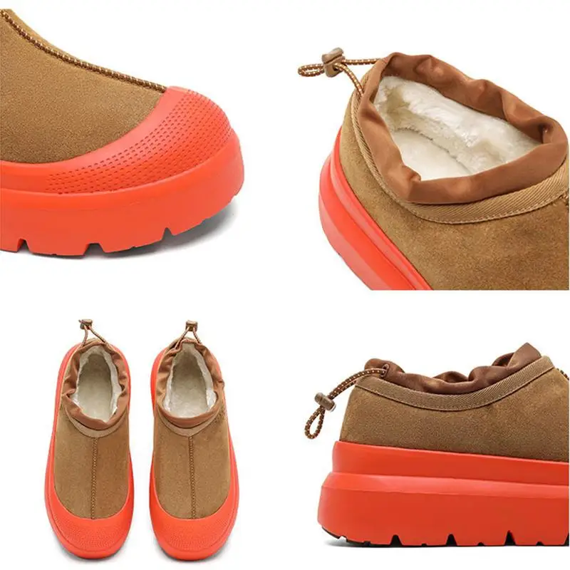2026 New Patchwork Non Slip Thick Bottom Snow Boots Men Plus Size 45 Warm Long Plush Casual Cotton Shoes Couple's Winter Shoes