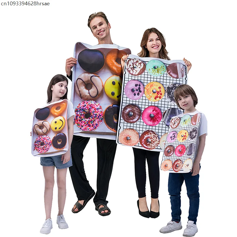 

Cute Boy Girl Kids Doughnut Box Halloween Fancy Dress Up Adult Women Men Family Box of Donuts Costume