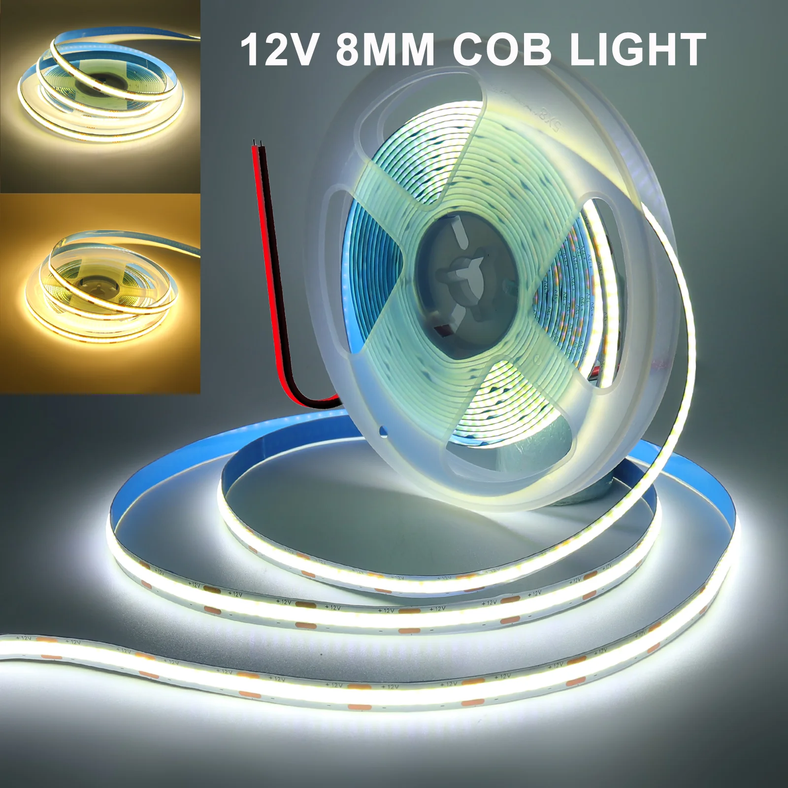 

DC12V COB LED Strip 8MM 320LEDs/m Flexible LED Tape Ribbon 3000K 4000K 6000K High Density FOB LED Lights Kitchen Room Decor